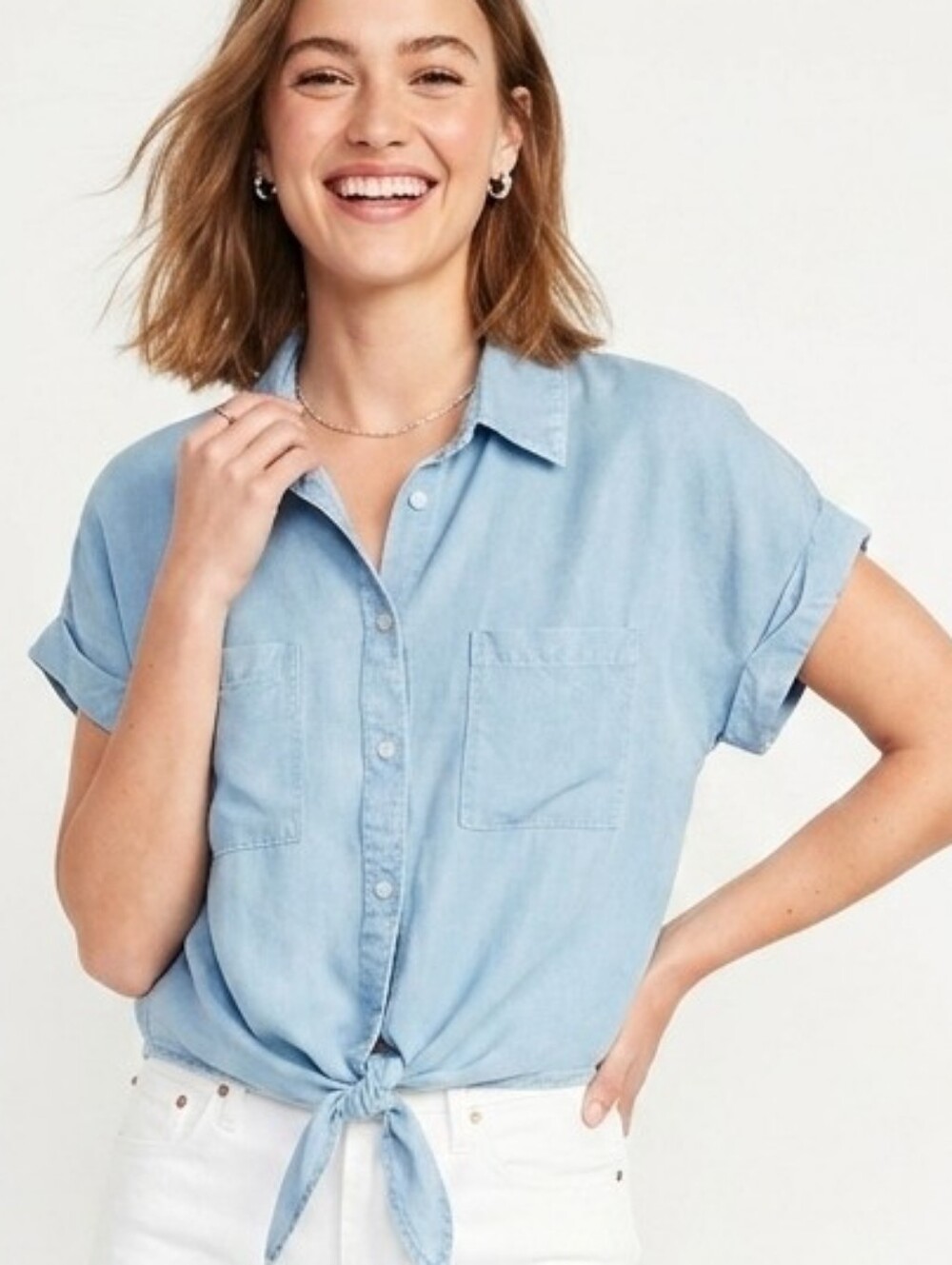 Sim & Sam Light Blue Button-Up Shirt - Tie Front